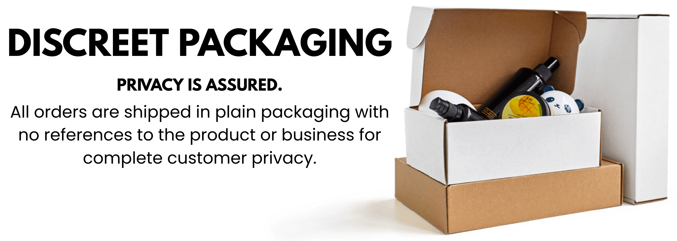 Plain packaging with delay sprays inside box, promoting discreet shipping and customer privacy.