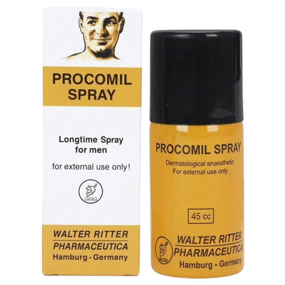Compact Procomil delay spray bottle easy to use discreet spray for premature ejaculation support