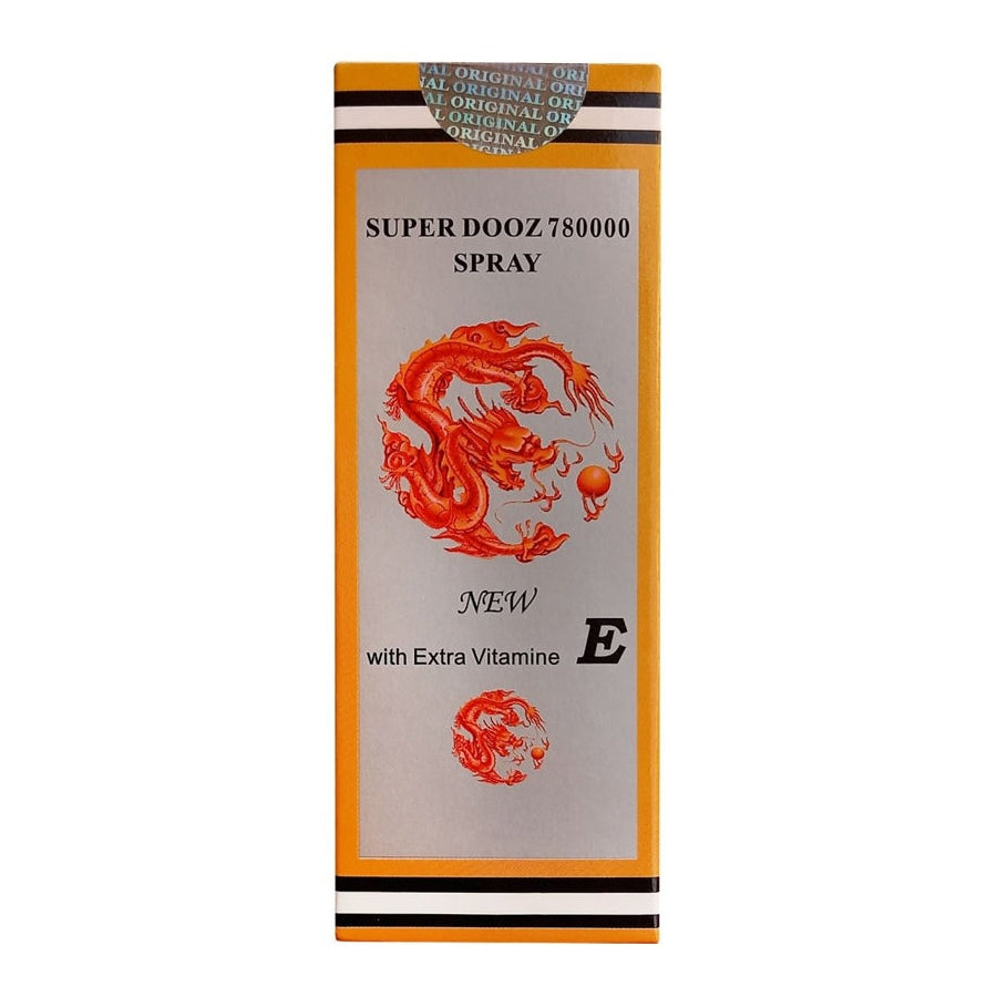 Super Dooz 780000 spray box only with red dragon design and vitamin E label