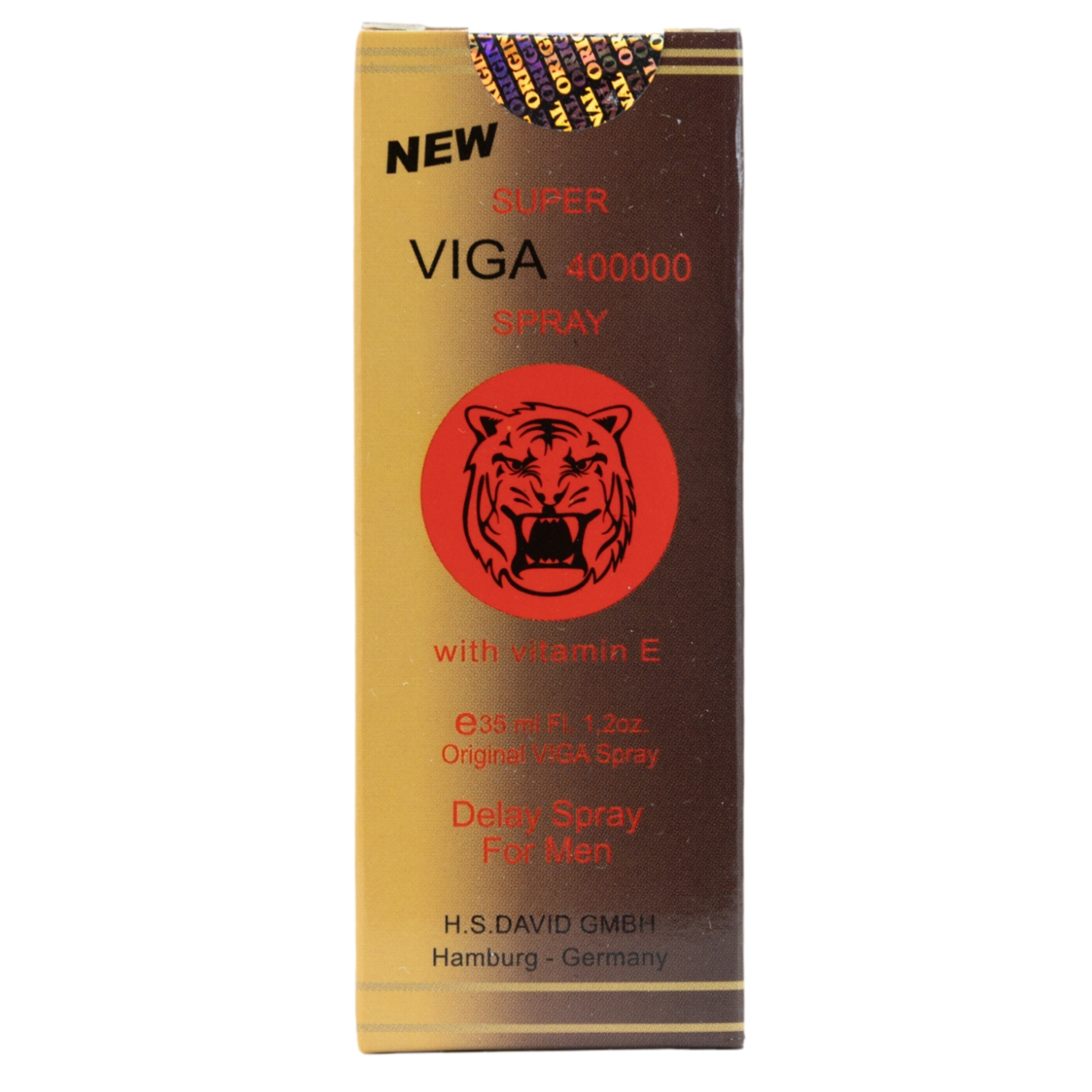 Super Viga 400000 Vitamin E Desensitizing Delay Spray 45ml. Front Of Box Packaging