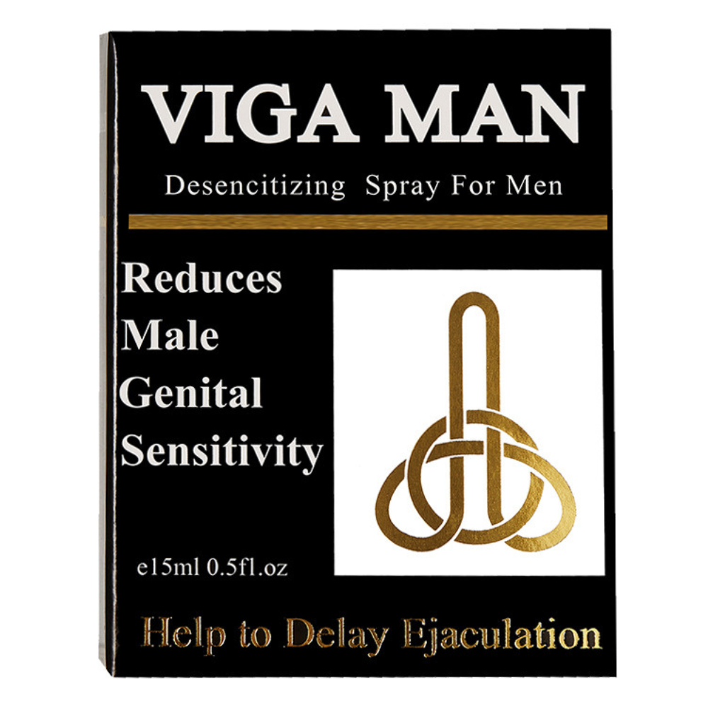 VIGA MAN desensitizing spray box front with gold design and text