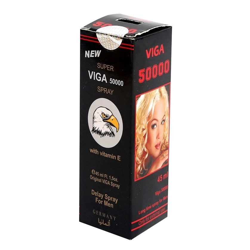 super viga 50000 desensitizing delay spray for men with vitamin e 45ml packaging