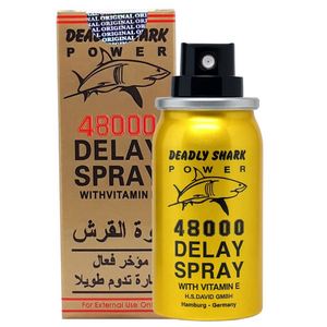 Deadly Shark Power 48000 delay spray bottle and box, numbing spray for men to delay ejaculation and last longer