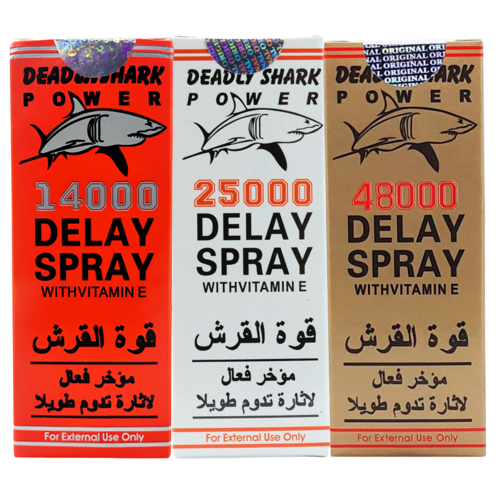 Deadly Shark delay spray bundle 14000 25000 48000 for men to last longer in bed and improve control