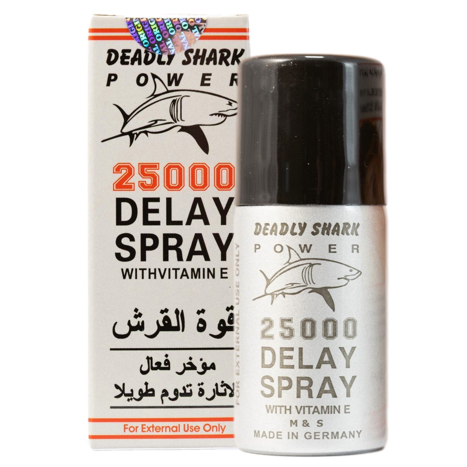 Deadly Shark Power 25000 Mens Desensitizing Spray 45ml. Lidocaine Delaying Spray to Help Men Last Longer and Stop PE