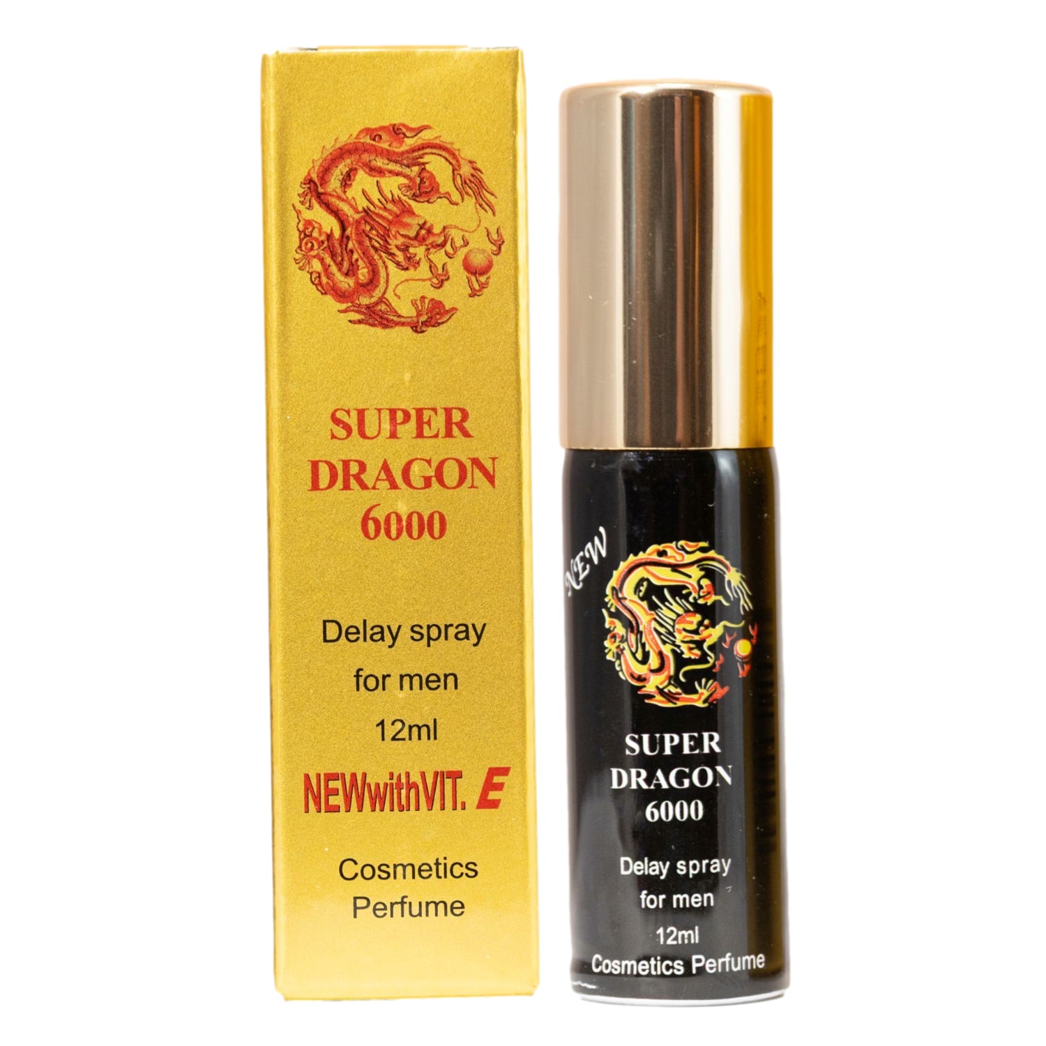 Dragon 6000 Delay Spray for Men 12ml. Mens Desensitizing Lidocaine Spray to Help Last Longer In Bed. Box and Bottle