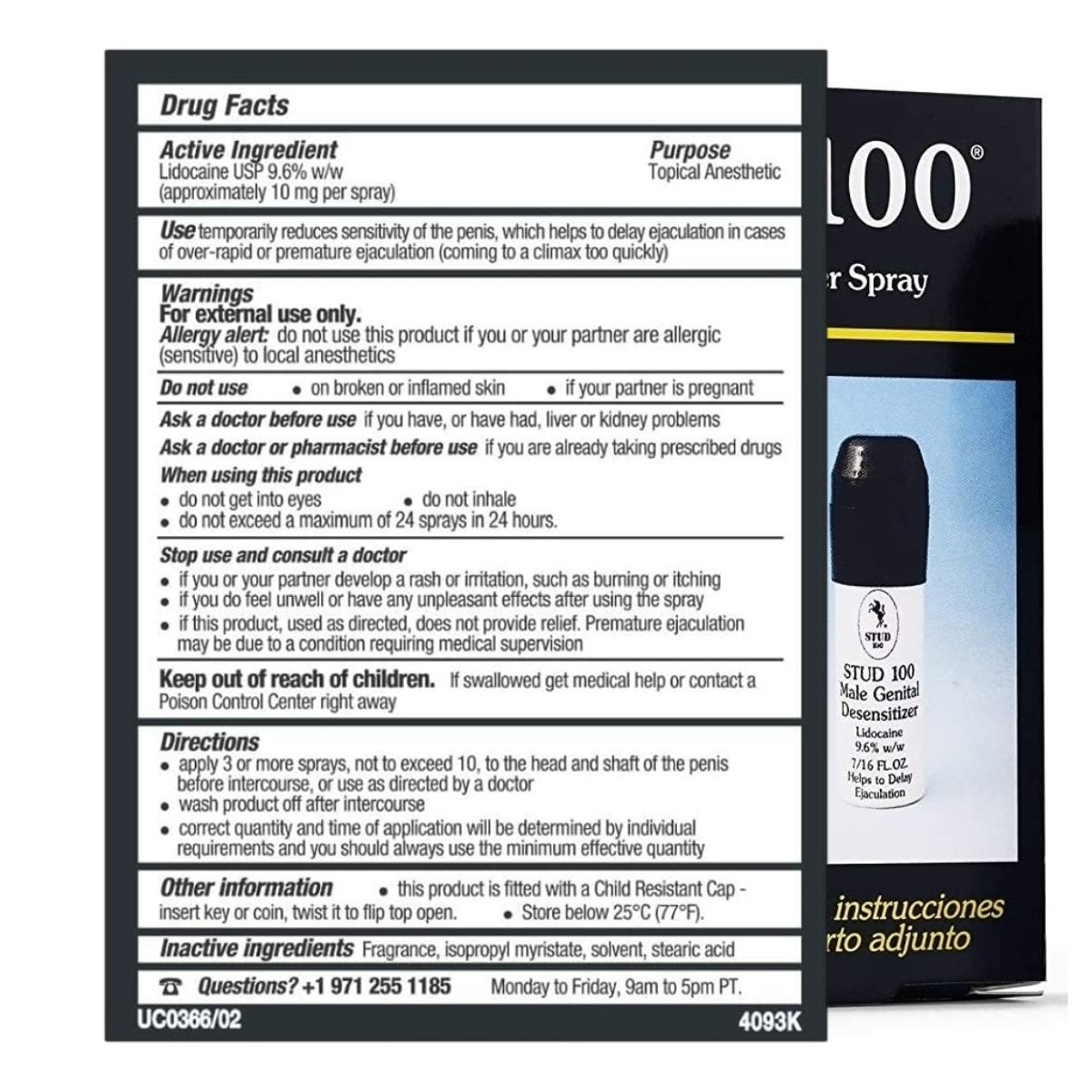 stud 100 desensitizing spray for men 12g ingredients list instructions how to use packaging