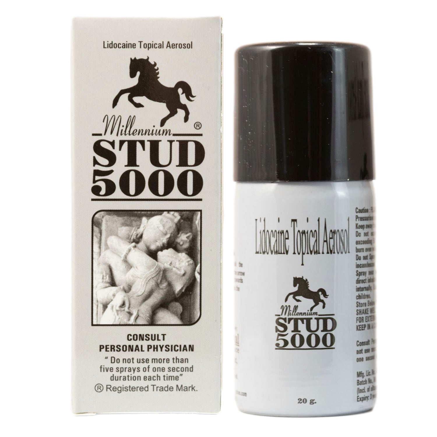 Millennium Stud 5000 Delay Spray for Men 45ml. Mens Desensitizing Lidocaine Spray to Help Last Longer In Bed. Box and Bottle