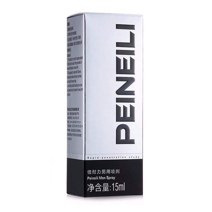 Peineili Men Spray 15ml box in silver and black packaging with vertical bold branding