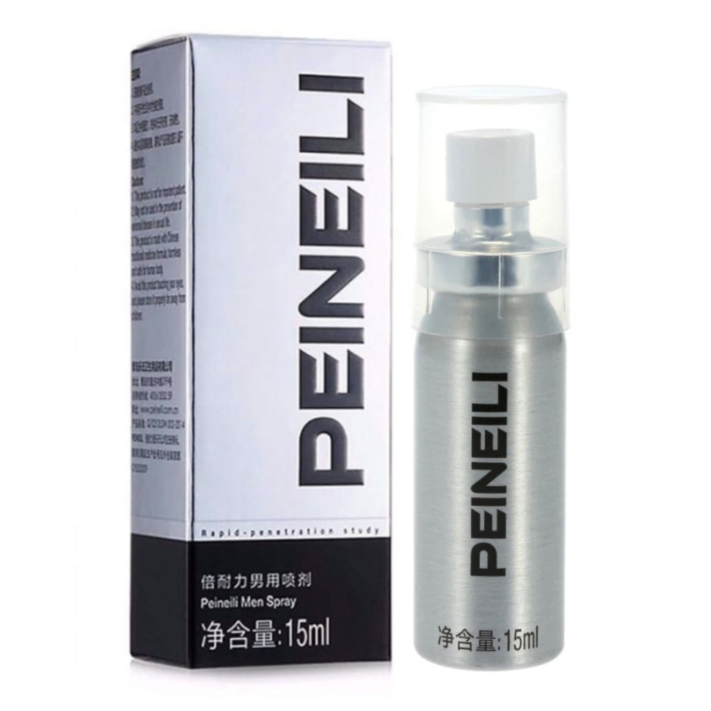 Peineili Delay Spray for Men 15ml. Mens Desensitizing Spray to Help Last Longer In Bed. Box and Bottle