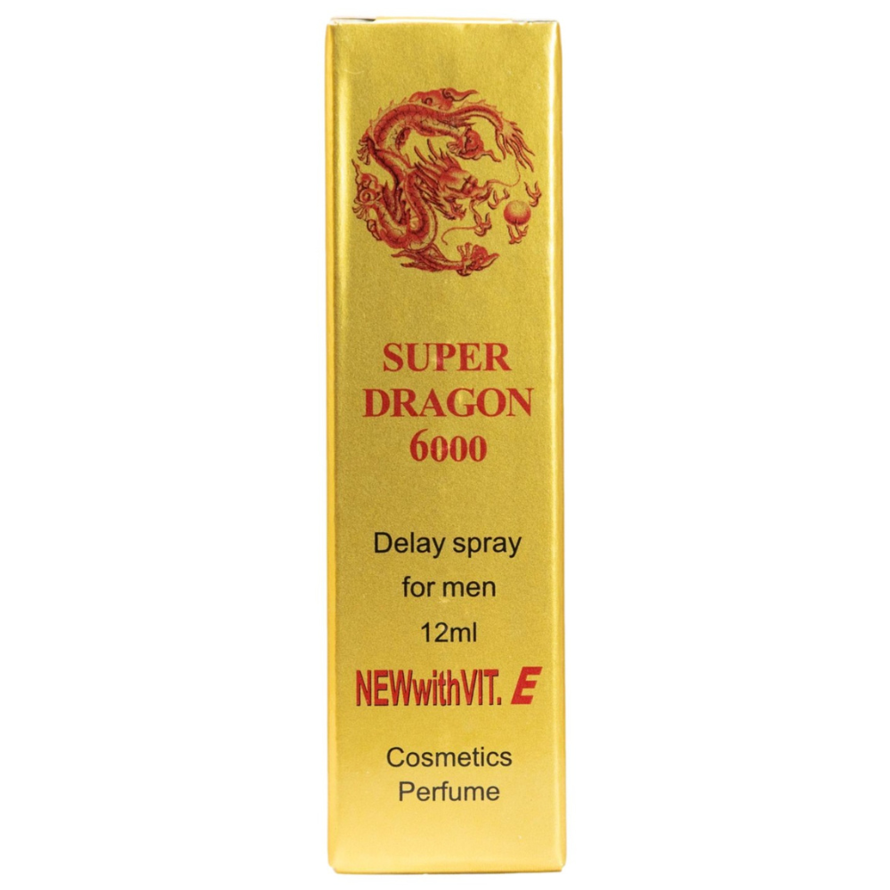 Super Dragon 6000 delay spray 12ml packaging box for men designed to improve stamina and control