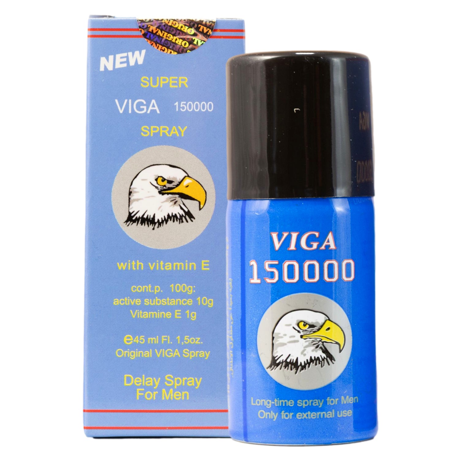 Super Viga 150000 Blue Mens Desensitizing Spray 45ml. Lidocaine Delaying Spray to Help Men Last Longer and Stop PE