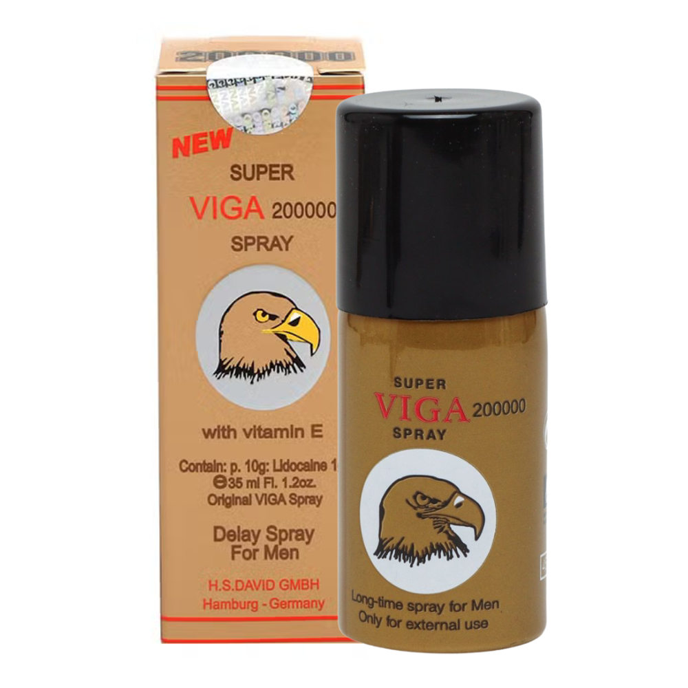 Super Viga 200000 Delay Spray For Men 45ml With Vitamin E. Packaging And Can