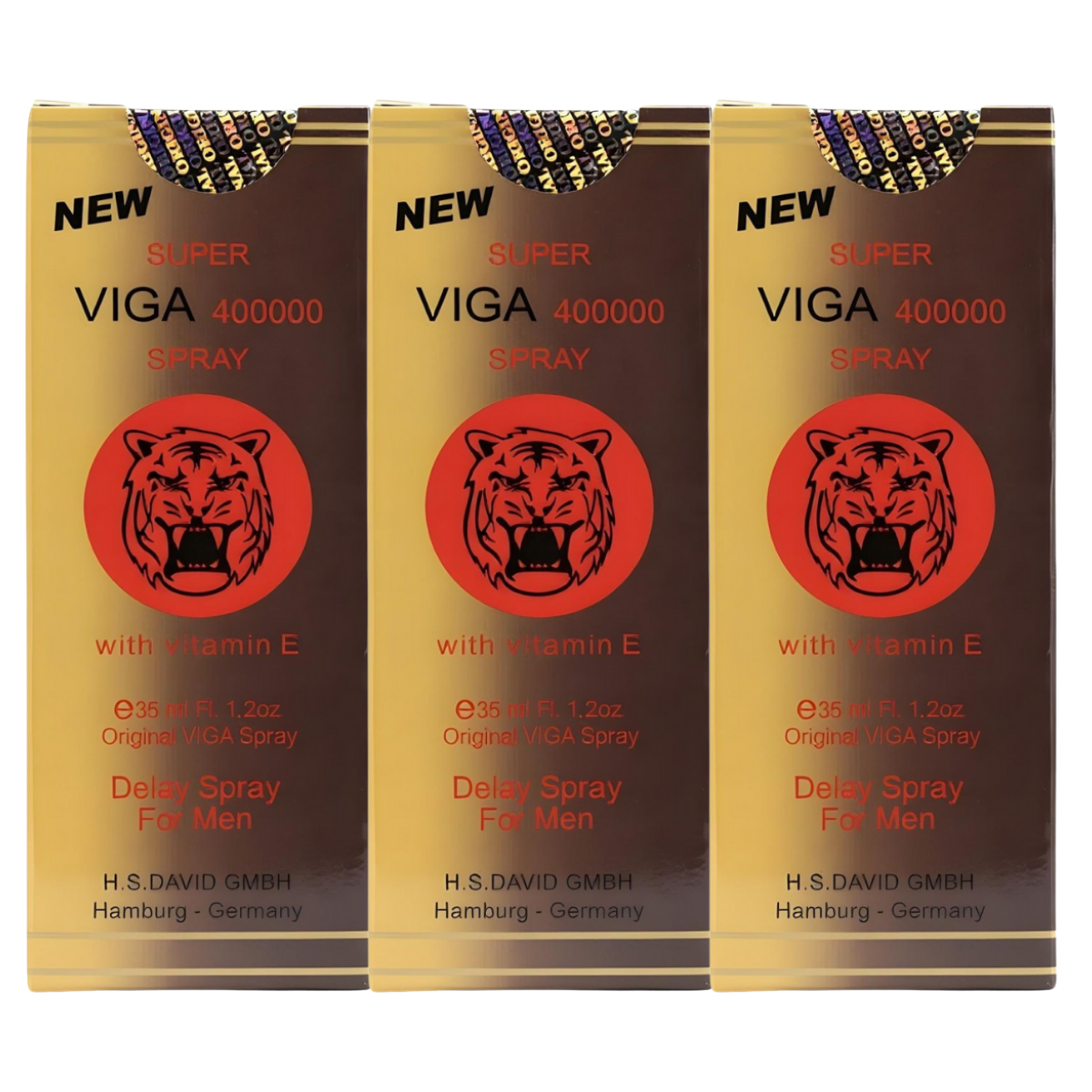 Super Viga 400000 delay spray 3 pack for men, numbing spray to delay ejaculation and last longer, tiger logo packaging