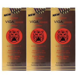 Super Viga 400000 delay spray 3 pack for men, numbing spray to delay ejaculation and last longer, tiger logo packaging