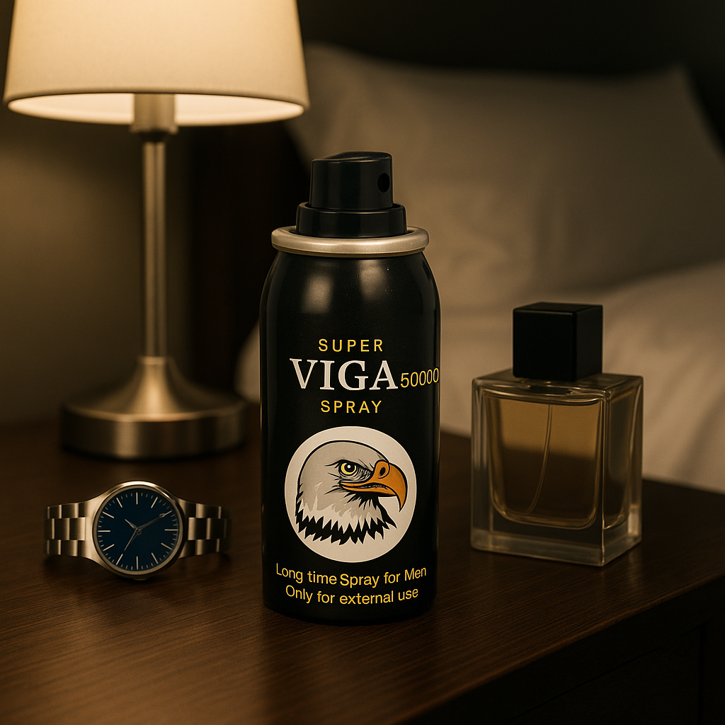 Super Viga 50000 long-time delay spray for men with eagle logo, designed for external use to enhance stamina and lasting control