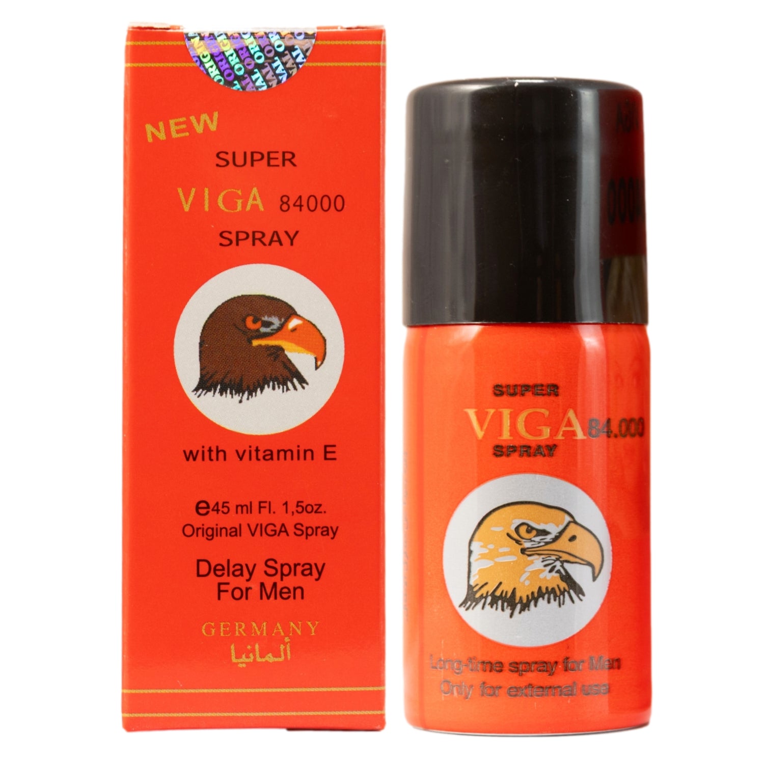 Super Viga 84000 Delay Spray for Men 45ml. Mens Desensitizing Lidocaine Spray to Help Last Longer In Bed. Box and Bottle