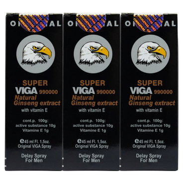 Super Viga 990000 delay spray 3 pack, eagle logo boxes, numbing spray for men to delay ejaculation and enhance stamina