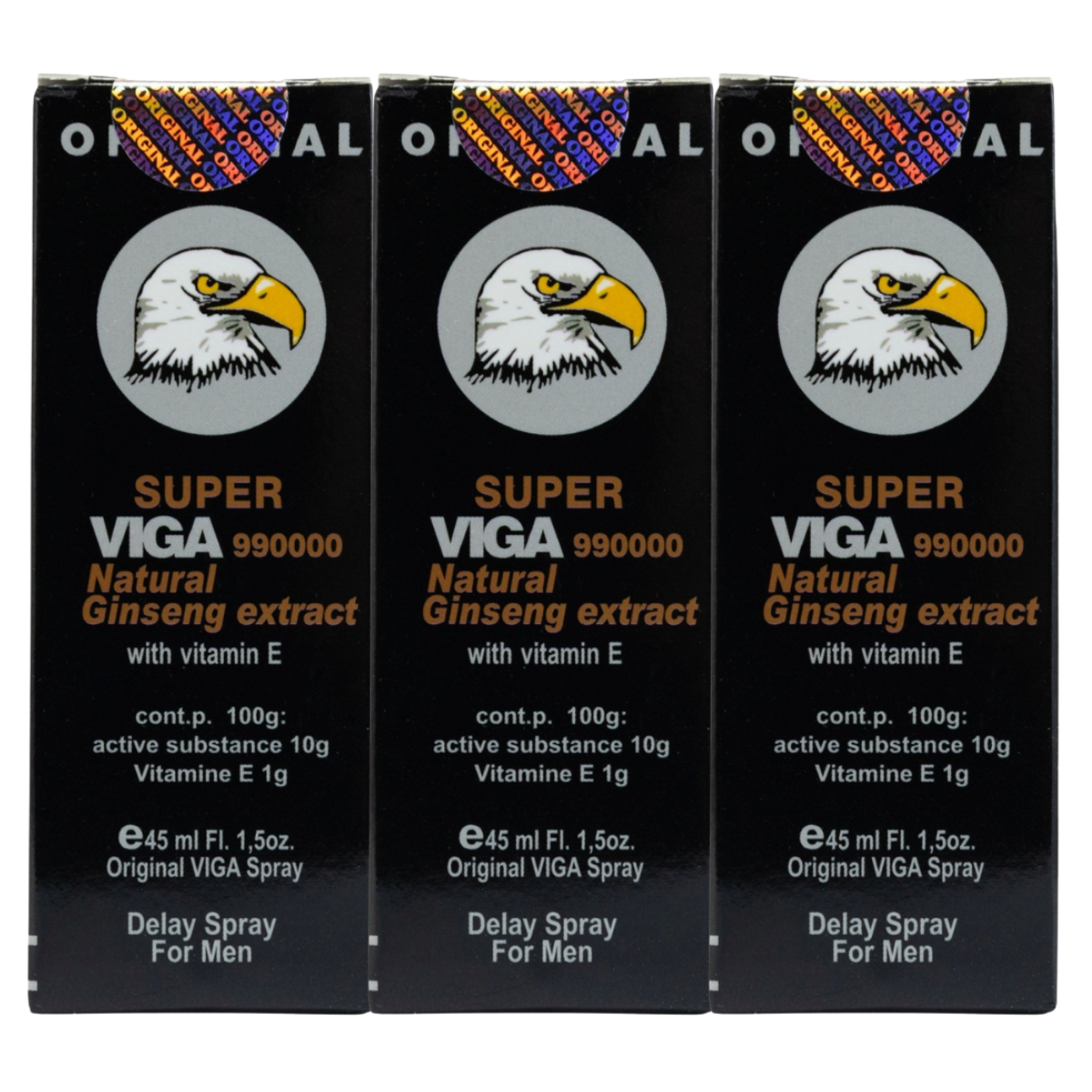 Super Viga 990000 delay spray 3 pack, eagle logo boxes, numbing spray for men to delay ejaculation and enhance stamina